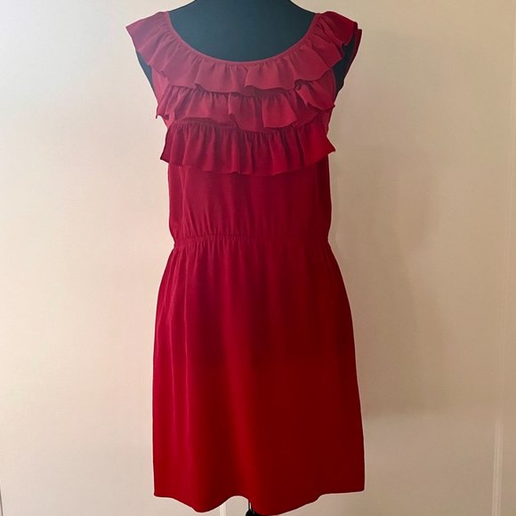Amanda Uprichard Cocktail Party Red Ruffle Silk Sleeveless Dress, Size P/XS - Picture 3 of 8